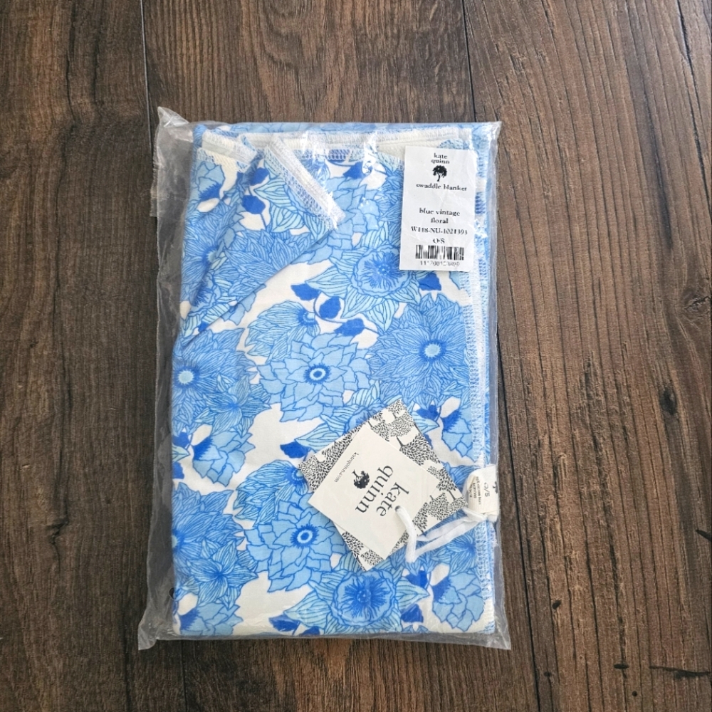Kate Quinn Blue Vintage Floral Swaddle Blanket